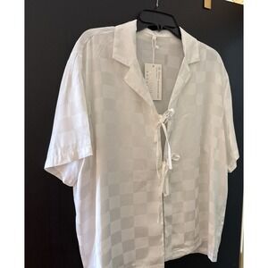 ChyrII Popular Women's blouse tie closure white checkered size XL
